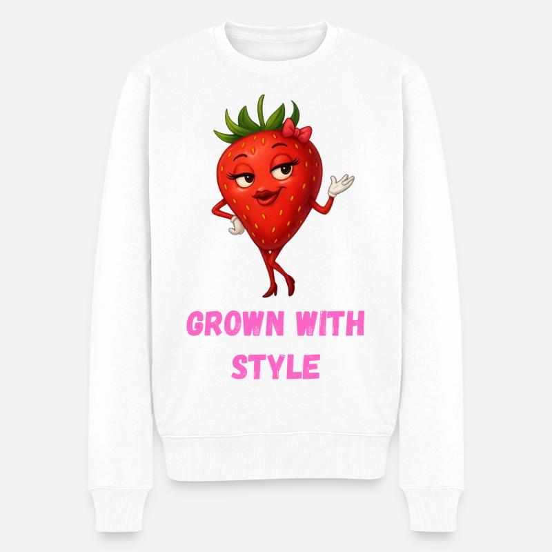 Grown with Style - Erdbeere Karikatur  - Männer Premium Bio Pullover - Weiß