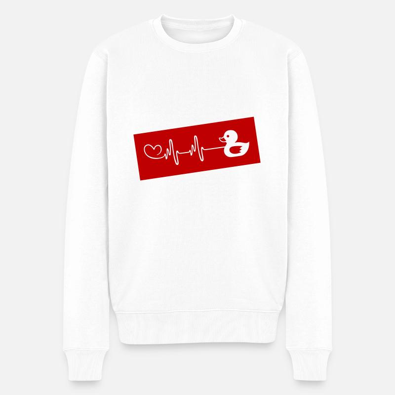Ente Puls Herz - Männer Premium Bio Pullover - Weiß