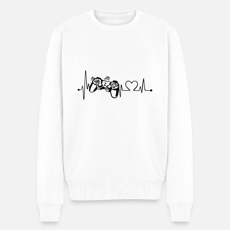 Herzlinie / Herzschlag - Gamecontroller schwarz - Männer Premium Bio Pullover - Weiß