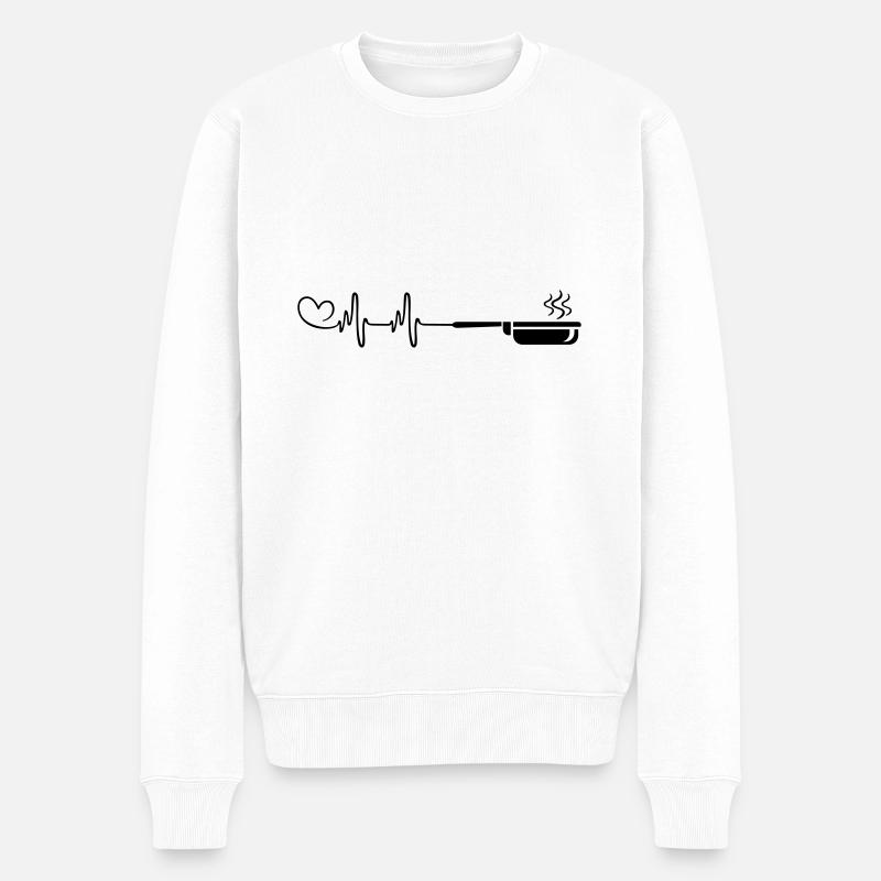 Pfanne Puls Herzschlag - Männer Premium Bio Pullover - Weiß