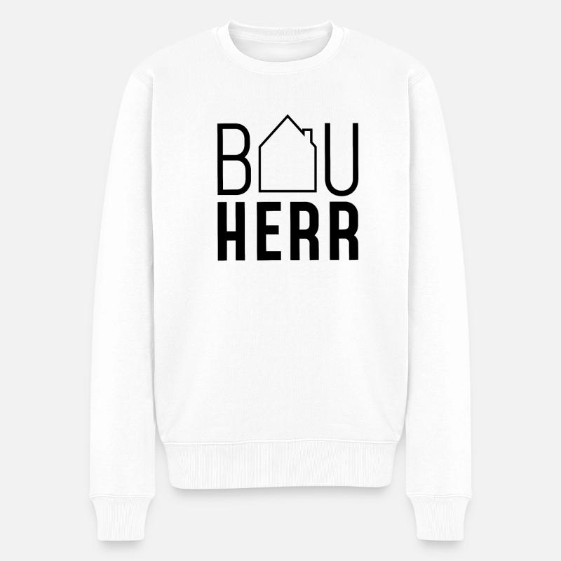 Bauherr mit Haus - Männer Premium Bio Pullover - Weiß