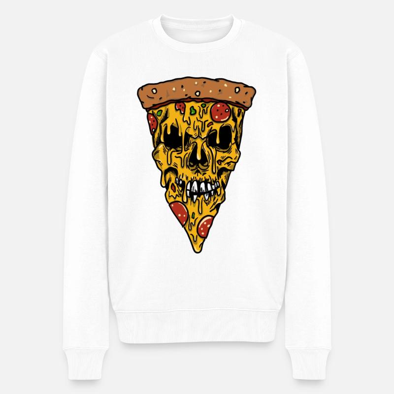 Cheesy Pizza skull - Männer Premium Bio Pullover - Weiß
