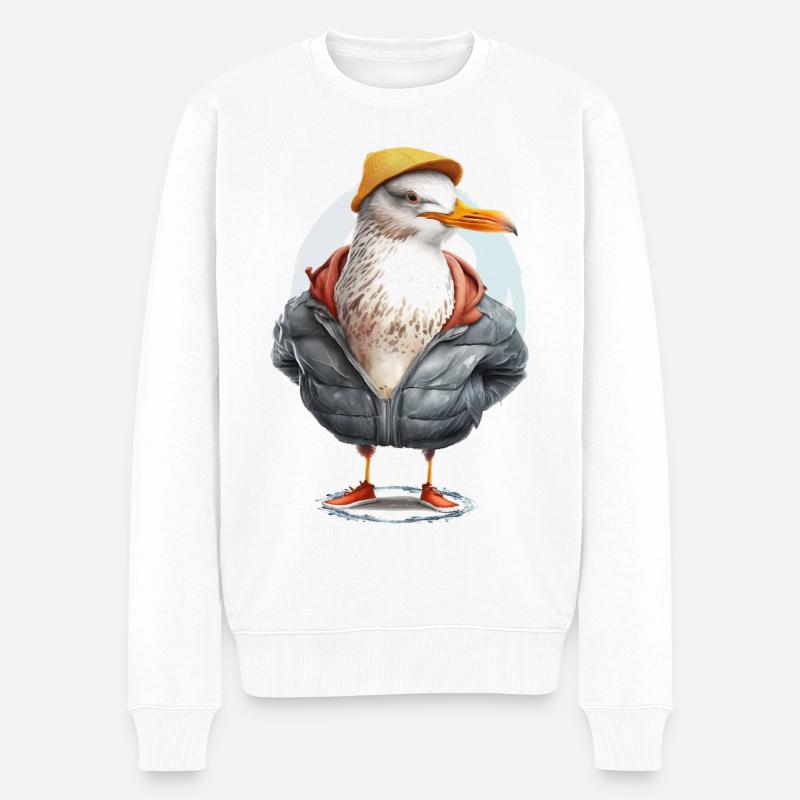 Lustige Möwe - Männer Premium Bio Pullover - Weiß