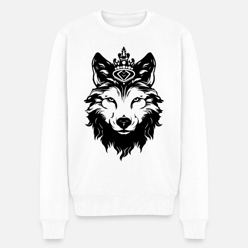 Wolf Crown Head King - Men's Premium Organic Jumper - white