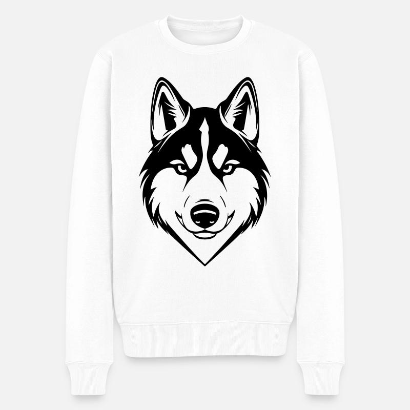 Husky Hund Kopf - Männer Premium Bio Pullover - Weiß