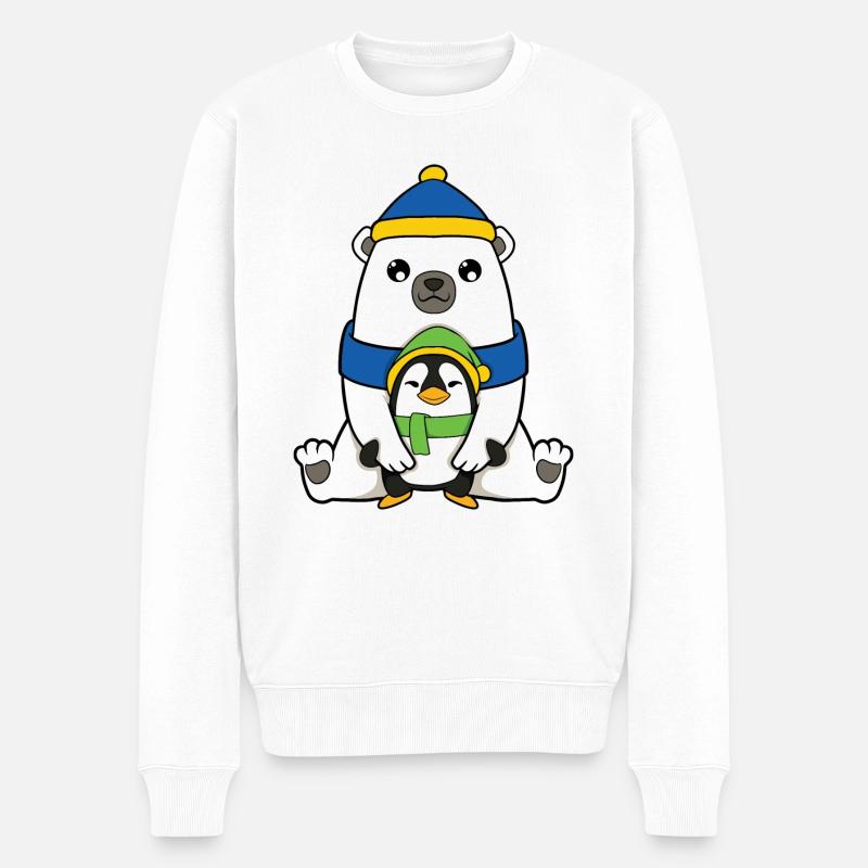 Eisbär mit Pinguin - Männer Premium Bio Pullover - Weiß