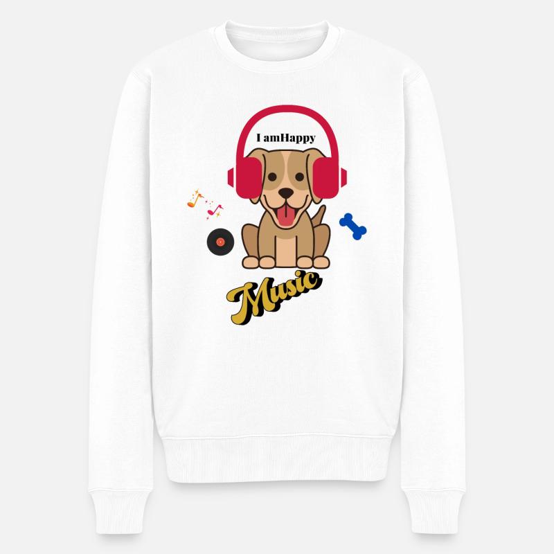 Hund und Musik - Männer Premium Bio Pullover - Weiß