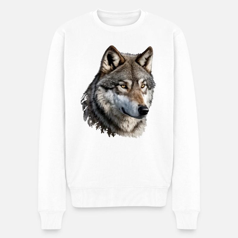 Der Wolf - Männer Premium Bio Pullover - Weiß