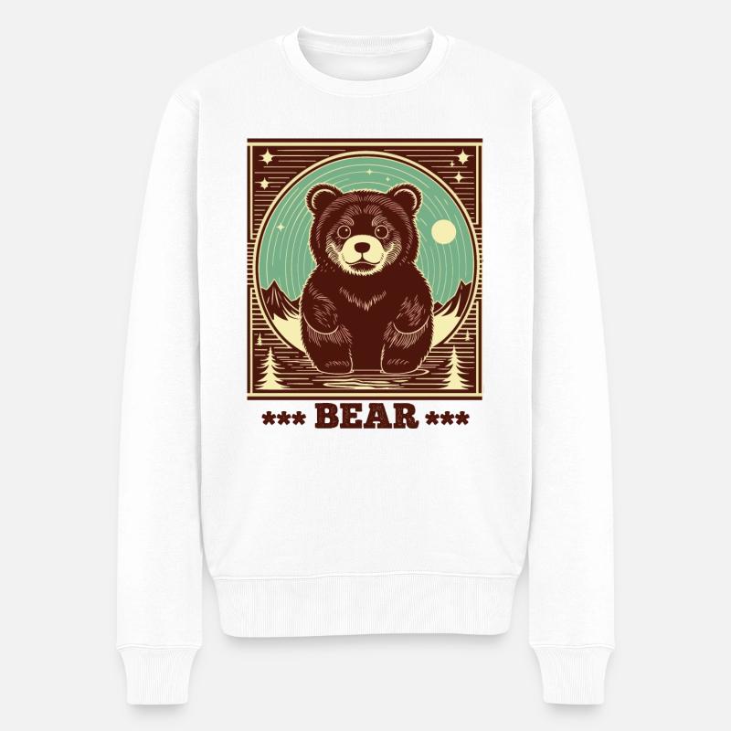 Vintage-Bären-Stil - Männer Premium Bio Pullover - Weiß