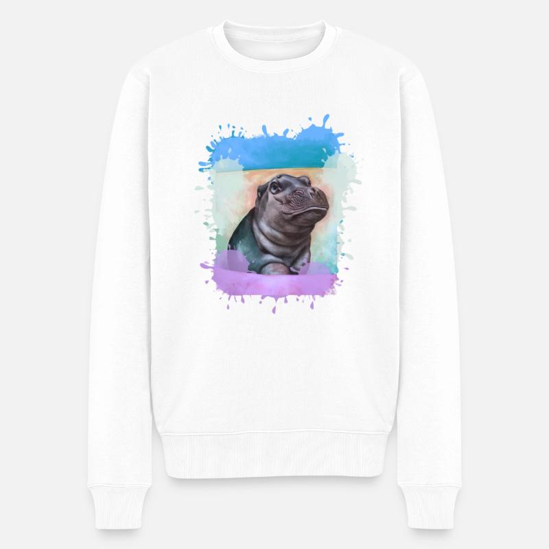 Nilpferd, bunt,Malerei,Baby,Malerei - Männer Premium Bio Pullover - Weiß