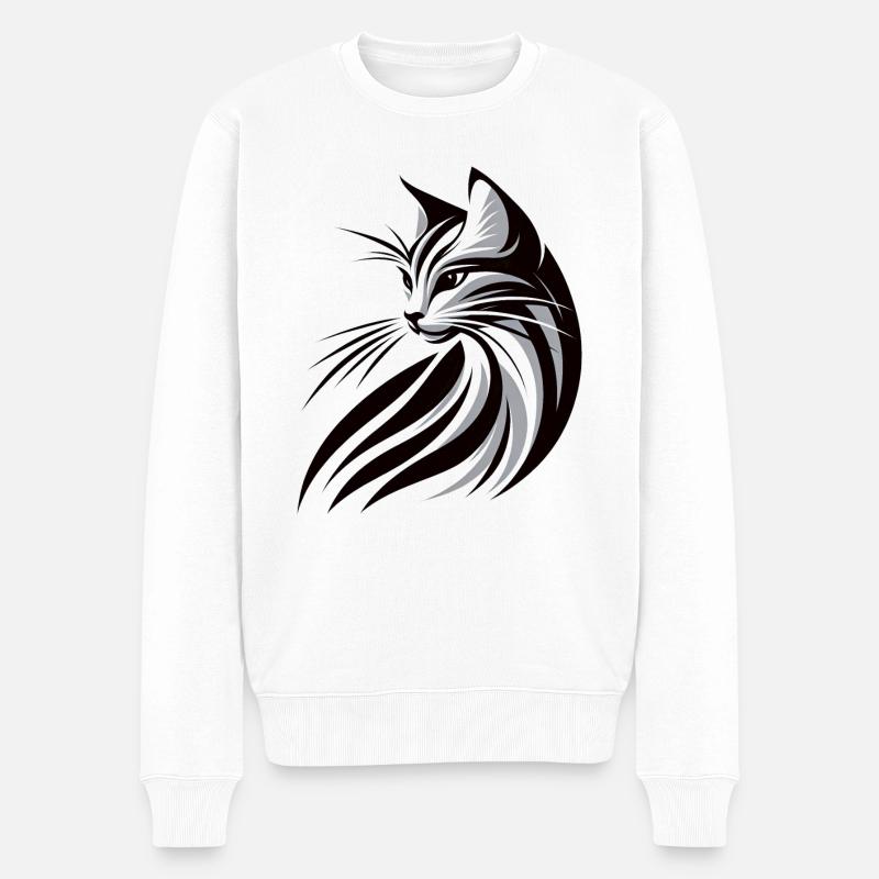 Chat Tribal, Chat Tatouage - Pull Premium bio Homme - blanc