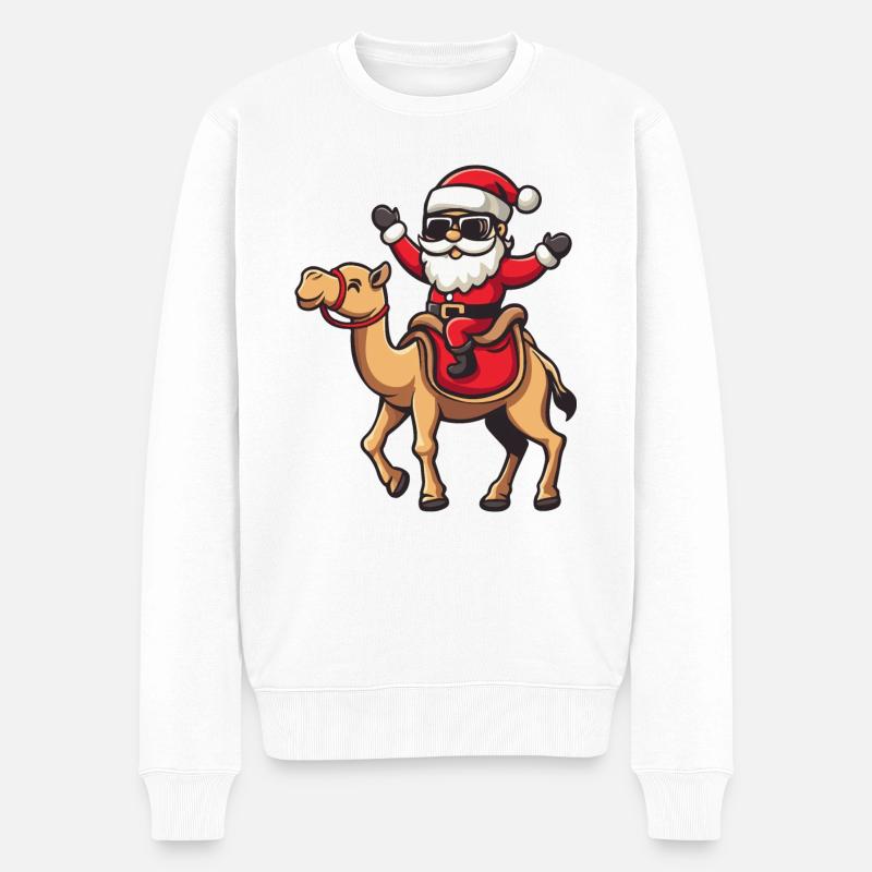 Dessin animé du Père Noël à chameau - Pull Premium bio Homme - blanc