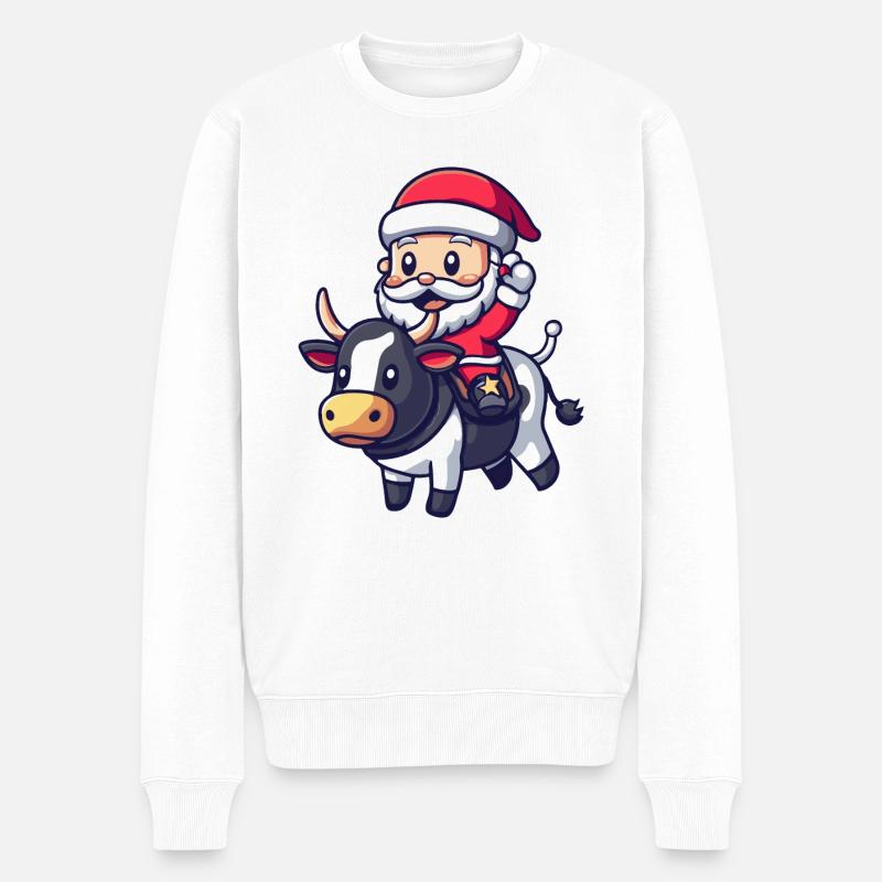Kuh Weihnachtsmann Cartoon - Männer Premium Bio Pullover - Weiß
