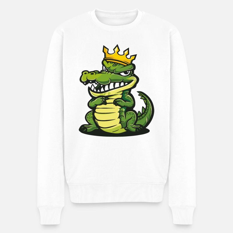 Alligator Cartoon Krone - Männer Premium Bio Pullover - Weiß