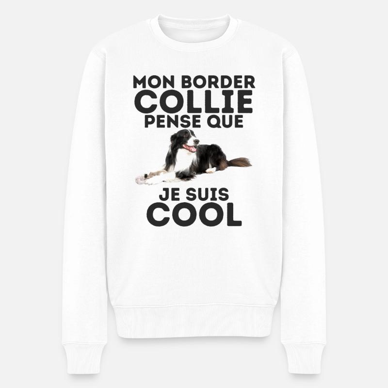 border collie 6 - Pull Premium bio Homme - blanc