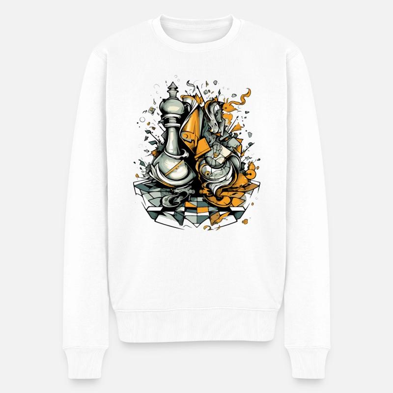 Abstraktes Schach - Männer Premium Bio Pullover - Weiß