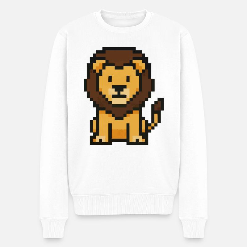 Löwe Pixel - Männer Premium Bio Pullover - Weiß