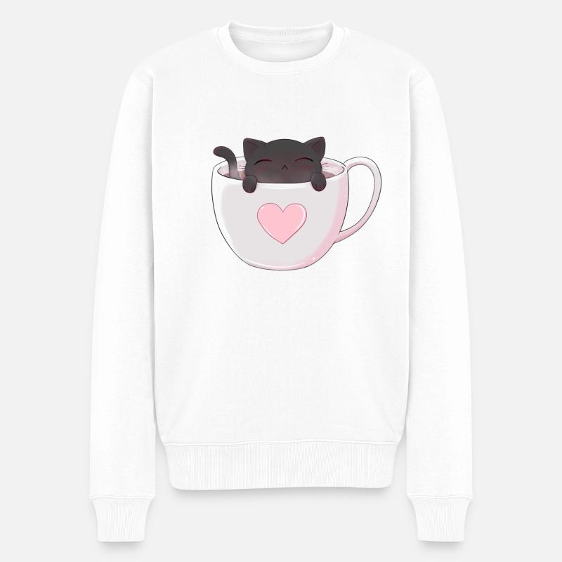 Katzen Kafee - Männer Premium Bio Pullover - Weiß
