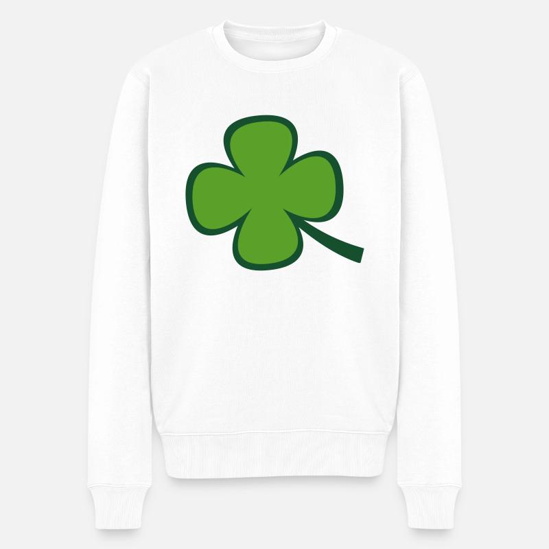 vierblättriges Kleeblatt Glücksbringer - Männer Premium Bio Pullover - Weiß
