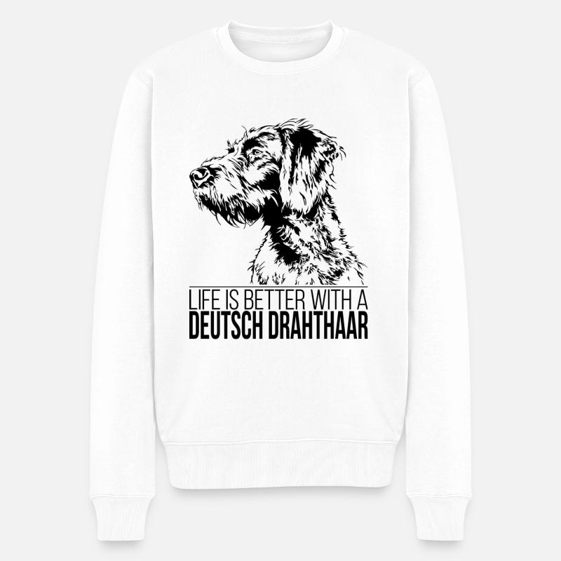 DEUTSCH DRAHTHAAR life is better Spruch Wilsigns - Männer Premium Bio Pullover - Weiß