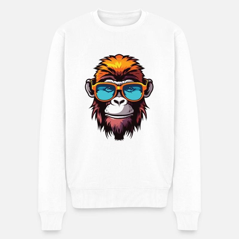 Affe Hipster Cool Party - Männer Premium Bio Pullover - Weiß