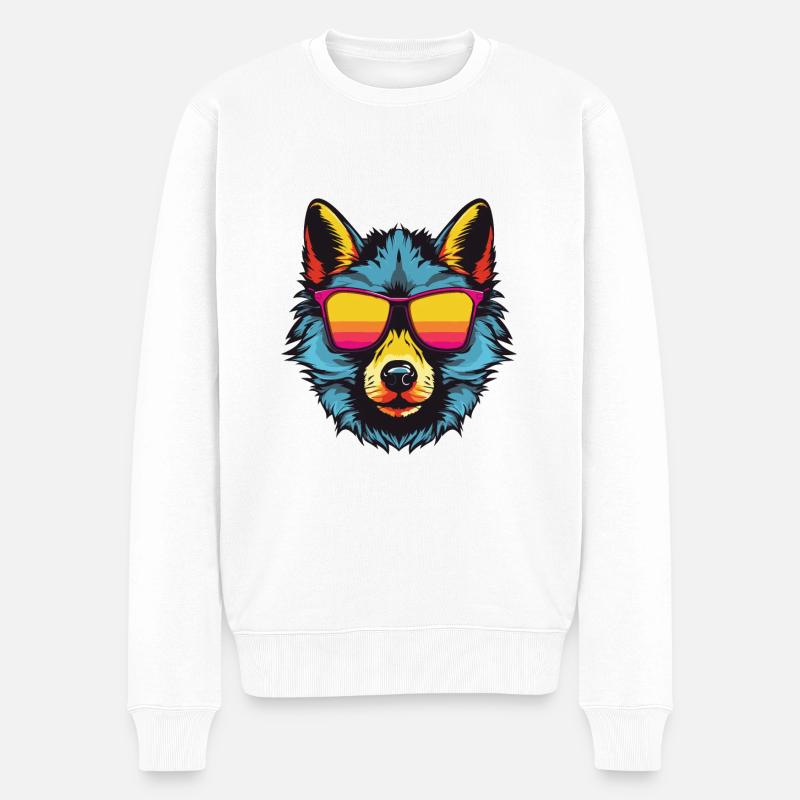 Fête cool hipster loup - Pull Premium bio Homme - blanc