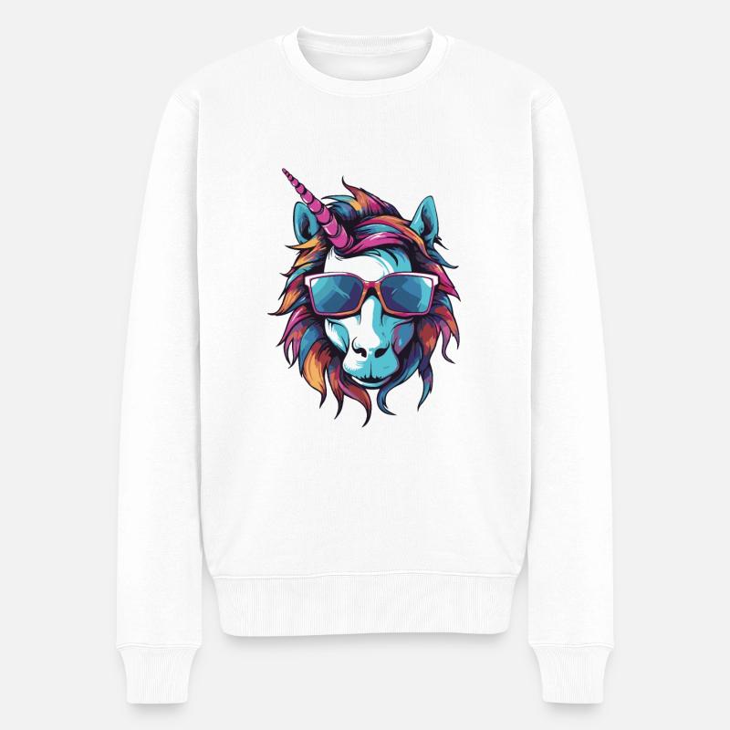 Einhorn Kopf - Männer Premium Bio Pullover - Weiß