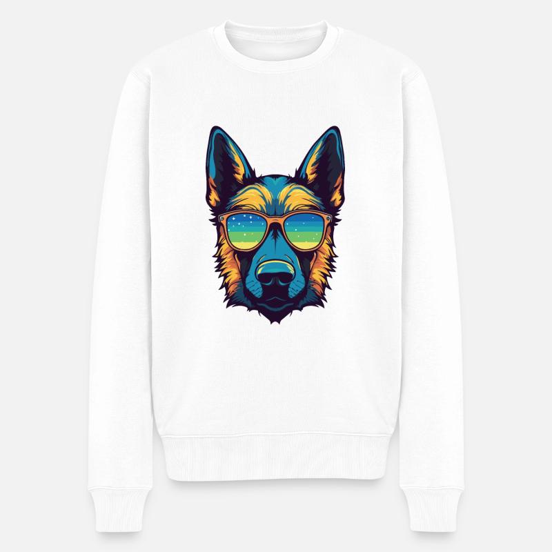 Schäferhund Hund Hipster Cool Party - Männer Premium Bio Pullover - Weiß