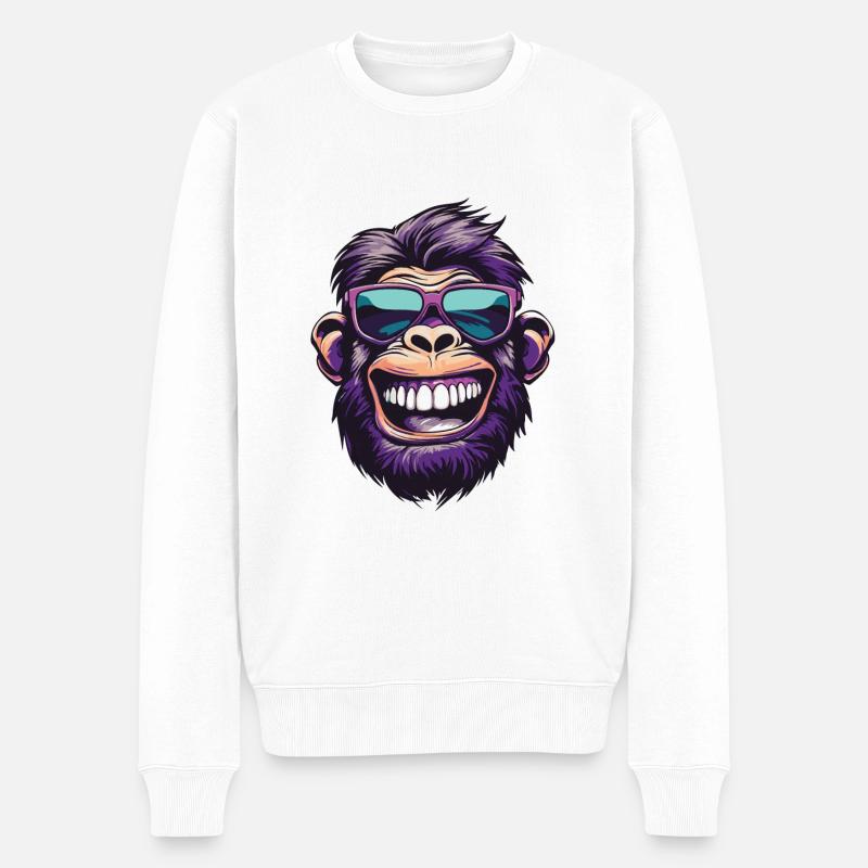 Affe Kopf Lustig Monkey Party - Männer Premium Bio Pullover - Weiß