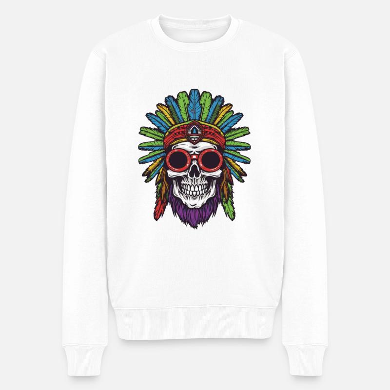 Crâne Apache Indien - Pull Premium bio Homme - blanc