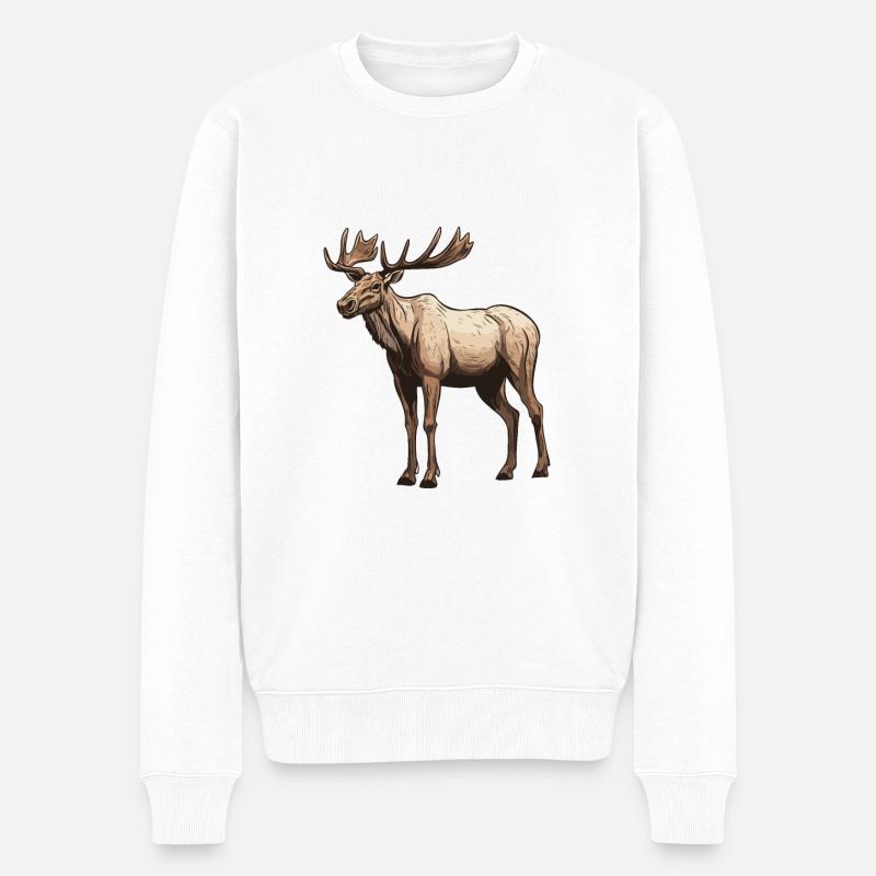 Elch Tier - Männer Premium Bio Pullover - Weiß