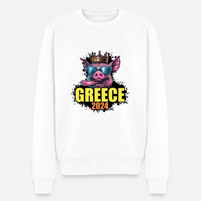Grèce 2024 Cochon - Pull Premium bio Homme - blanc