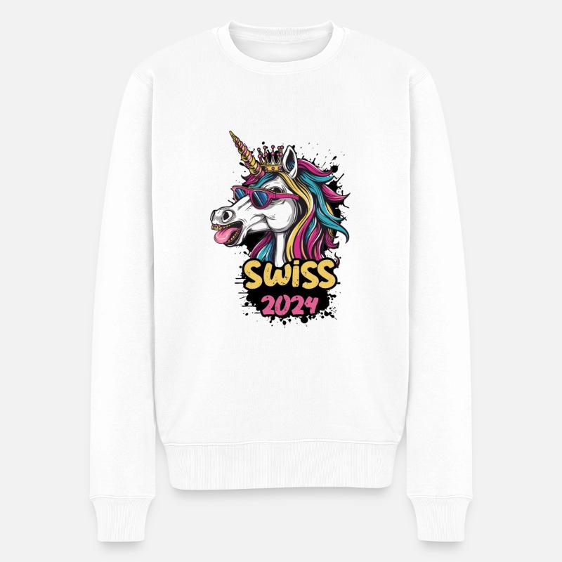 Schweiz 2024 Einhorn Swiss - Männer Premium Bio Pullover - Weiß