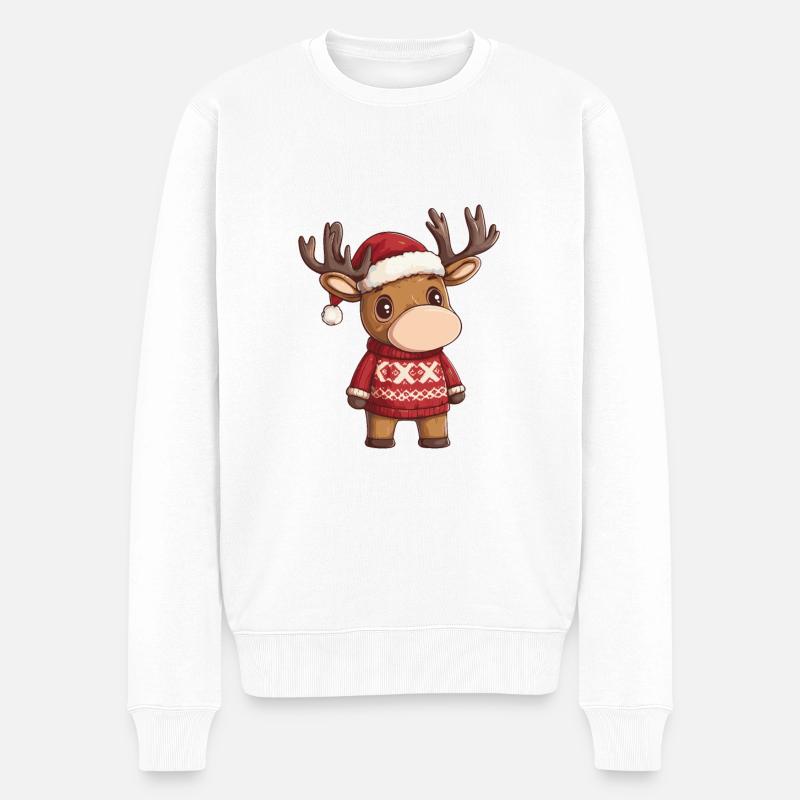 Elch Weihnachten Comic - Männer Premium Bio Pullover - Weiß