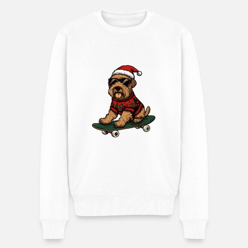 Airedale Terrier Chien Noël Skateboard - Pull Premium bio Homme - blanc