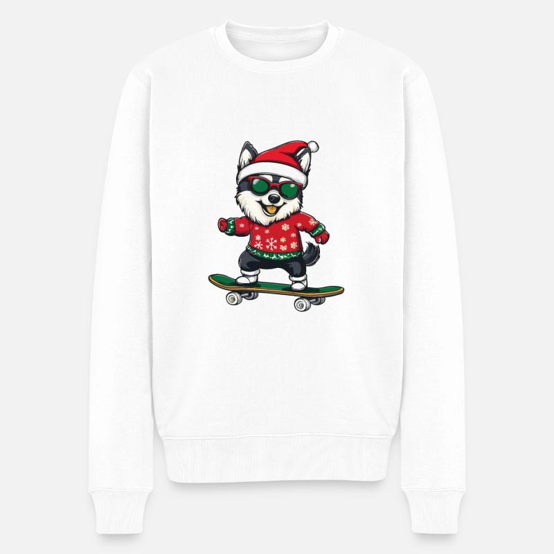 Planche à roulettes de Noël Husky Dog - Pull Premium bio Homme - blanc
