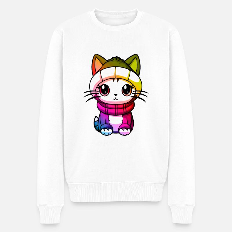 Katze Winter Tier Bunt Comic - Männer Premium Bio Pullover - Weiß