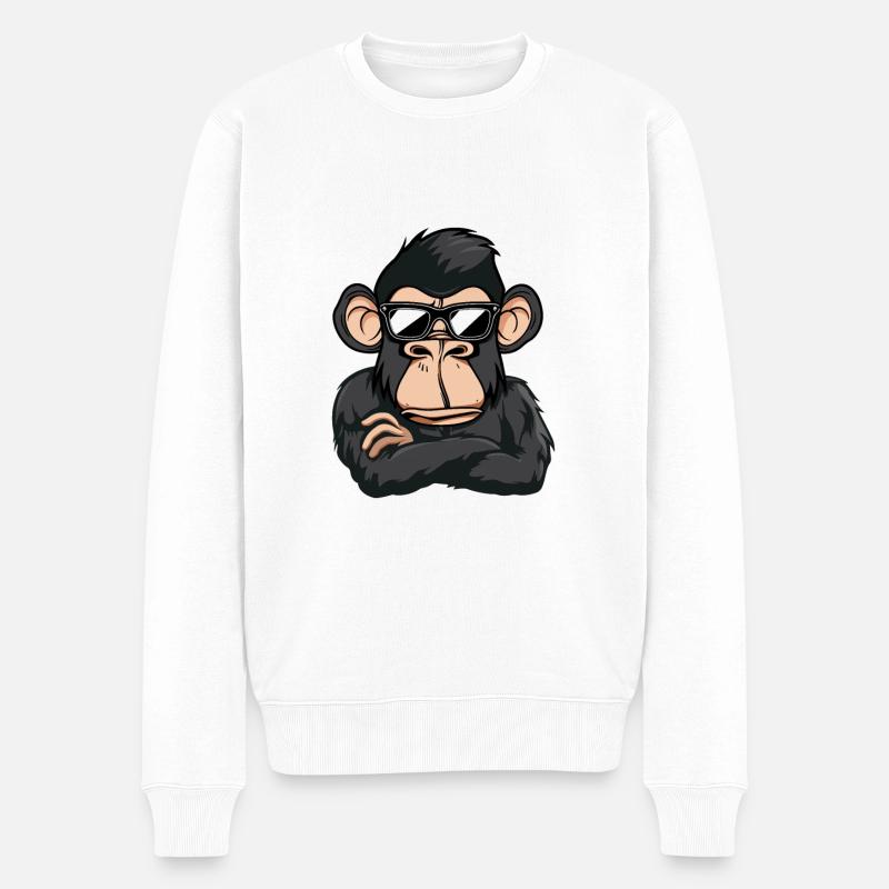 Affe Tier - Männer Premium Bio Pullover - Weiß