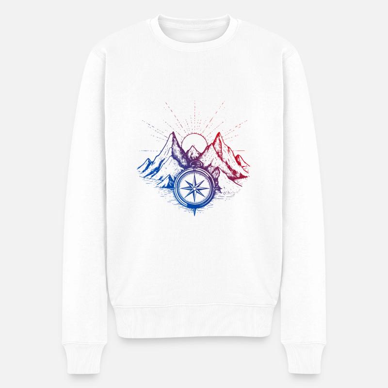 Berge Kompass - Männer Premium Bio Pullover - Weiß