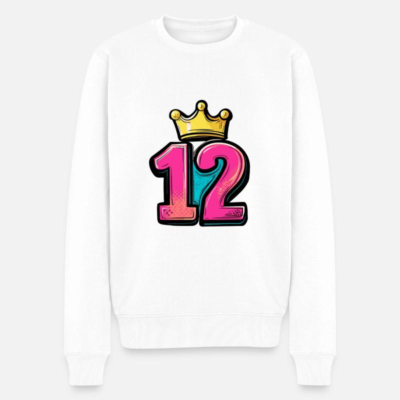 12 Zahl Krone - Männer Premium Bio Pullover - Weiß
