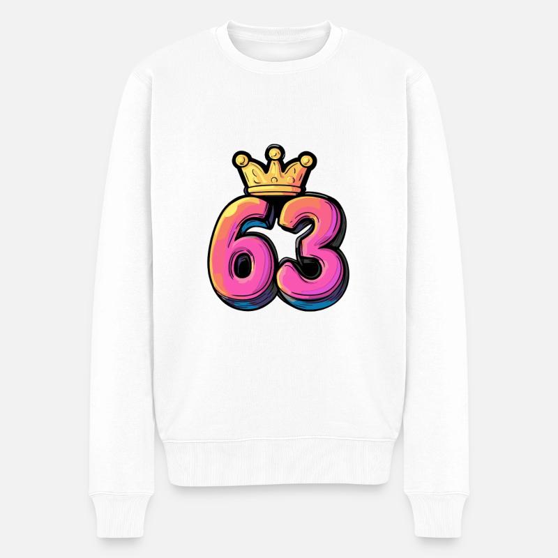 63 Zahl Krone - Männer Premium Bio Pullover - Weiß