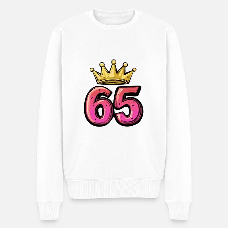 65 Zahl Krone - Männer Premium Bio Pullover - Weiß