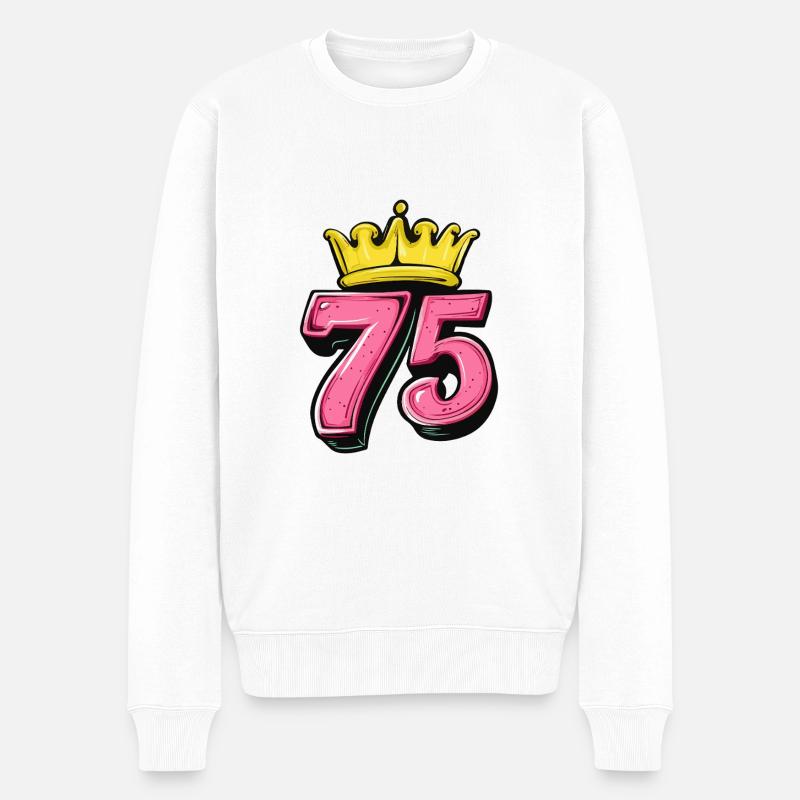 75 Zahl Krone - Männer Premium Bio Pullover - Weiß
