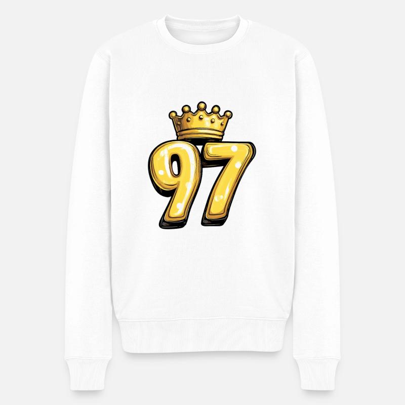 97 Zahl Krone - Männer Premium Bio Pullover - Weiß