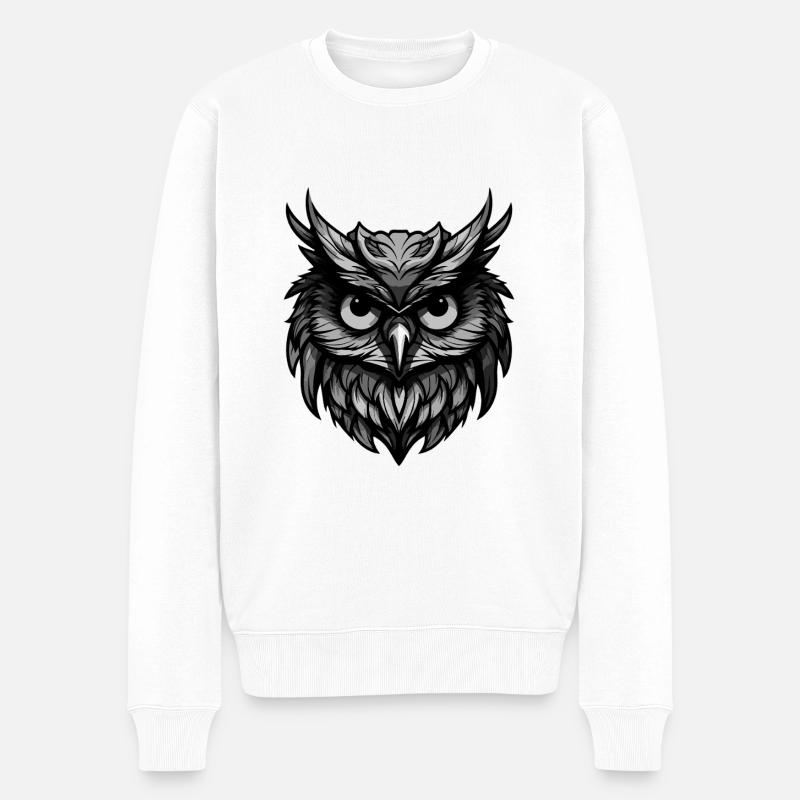 Eule Portrait - Männer Premium Bio Pullover - Weiß