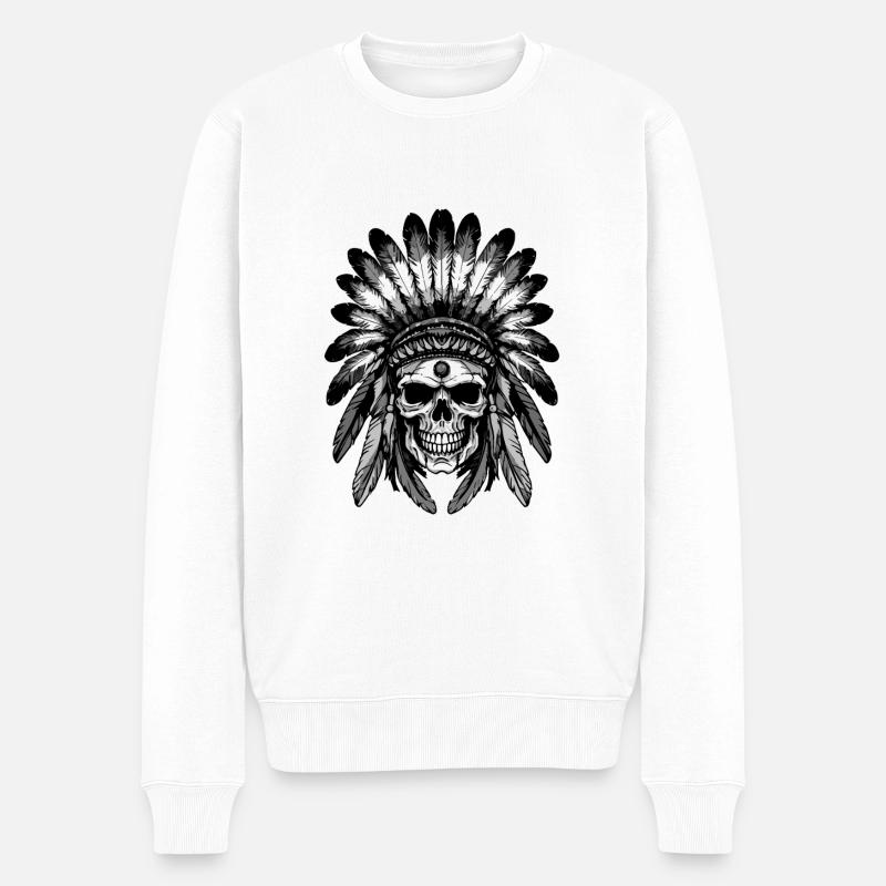 Apache Indianer Totenkopf - Männer Premium Bio Pullover - Weiß