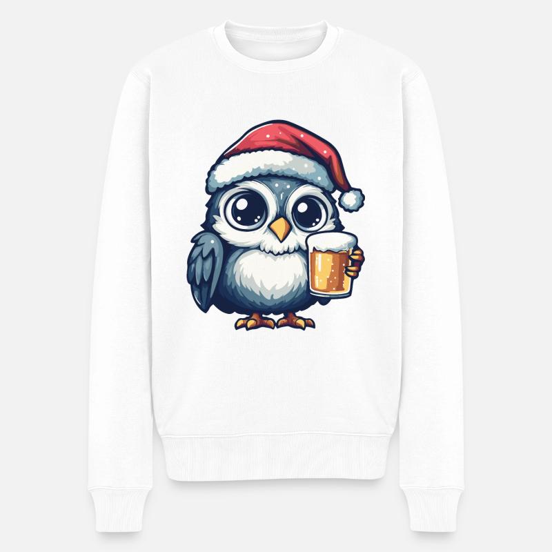 Eule Bier Xmas Weihnachten - Männer Premium Bio Pullover - Weiß