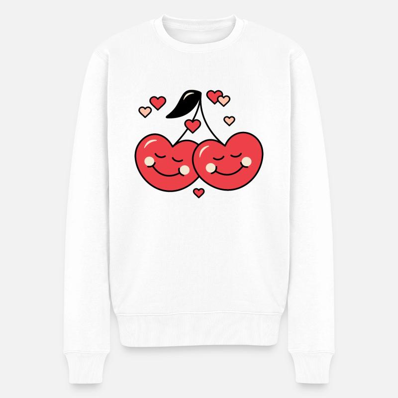 Kirsche und Liebe - Männer Premium Bio Pullover - Weiß