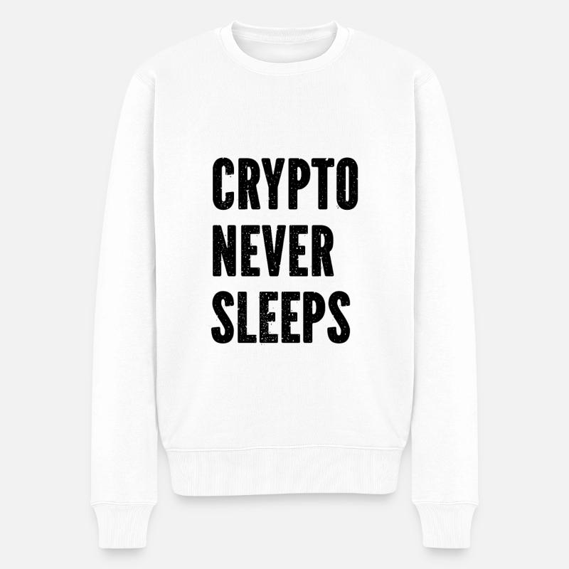 Crypto Never Sleeps - Bitcoin Quotes - Männer Premium Bio Pullover - Weiß