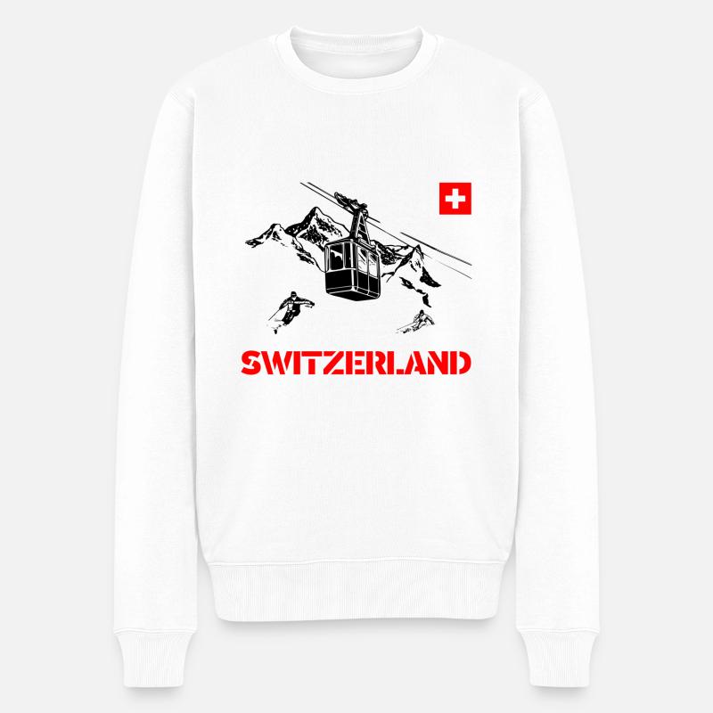 Switzerland mit Bergen und Gondel und Skifahrer - Männer Premium Bio Pullover - Weiß